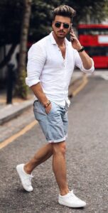 Black jorts outfit ideas for men with sneakers