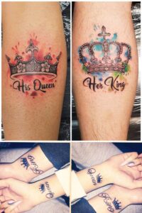 Tattoos for couples designs with king and queen crown symbols