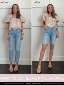 Jorts DIY cutting old jeans into shorts