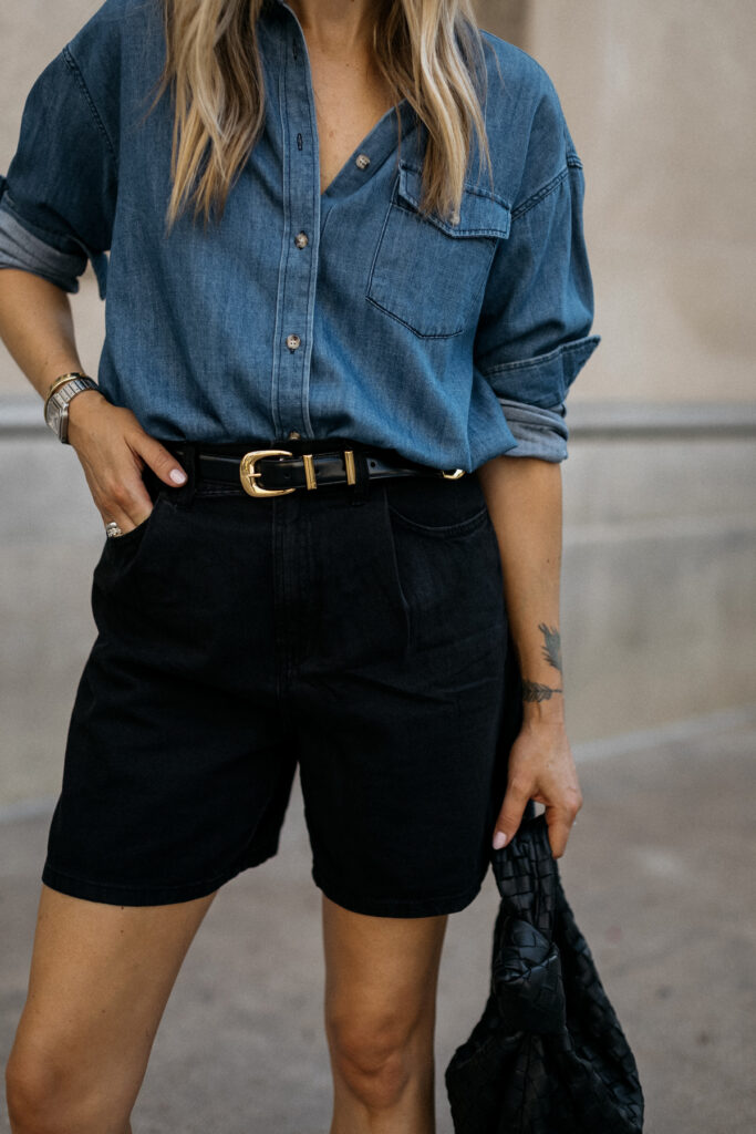 Black jorts dark denim shorts fashion style